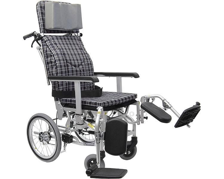 【※法人・施設限定・送料別途】リクライニング車いすエレベーティング＆スイングアウト式標準仕様KXL16-42EL/A13（濃紺チェック）(cm-250785)【販売単位:1】