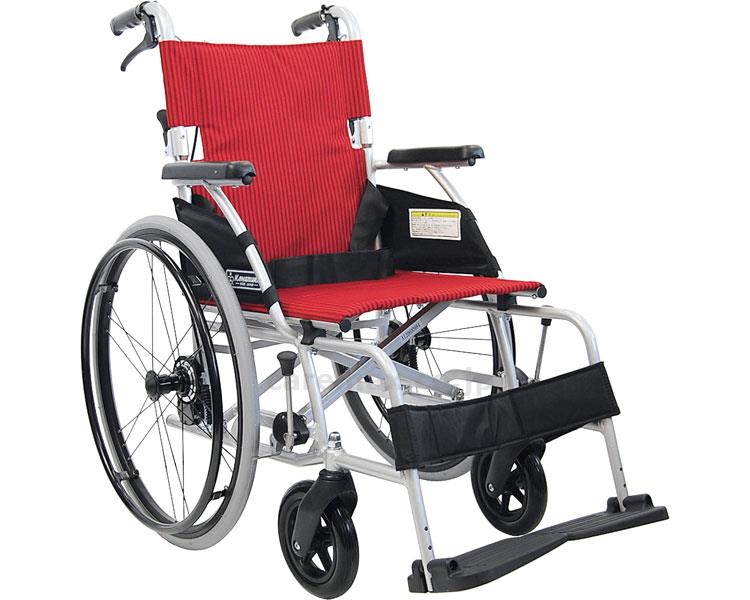 【※法人・施設限定・送料別途】軽量ベーシックモジュール車いす自走用BML22-40SB/No.93（赤ストライプ）(cm-287594)【販売単位:1】