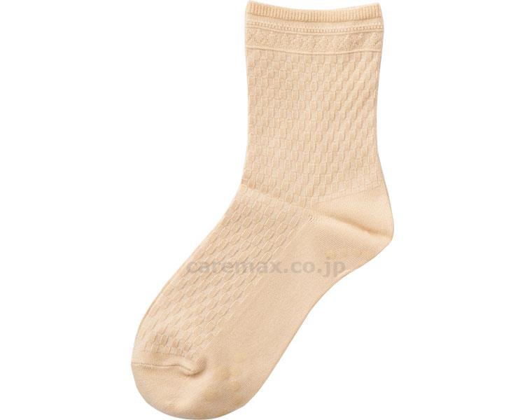 婦人ゴムなし柄すべり止めソックス（格子）/333522～24cmベージュ(cm-313651)【販売単位:1】