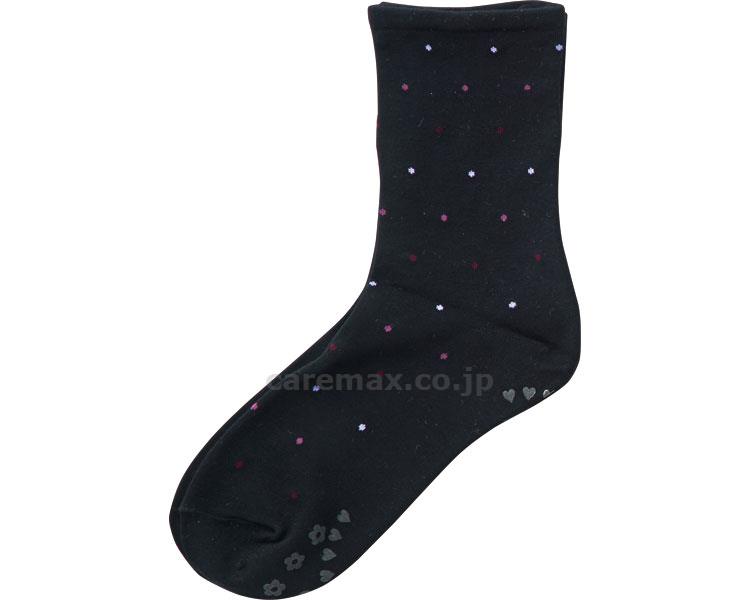 婦人ゴムなし柄すべり止めソックス（ドット）/333622～24cmブラック(cm-313654)【販売単位:1】