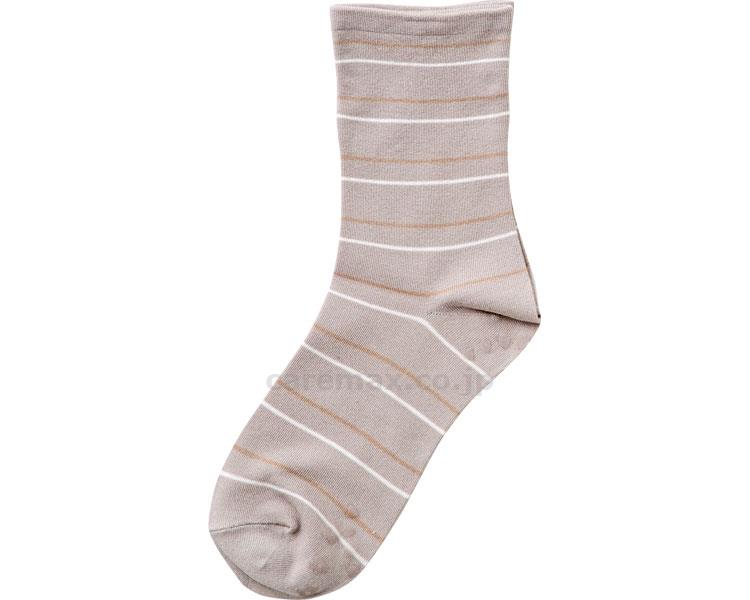 婦人ゴムなし柄すべり止めソックス（ボーダー）/333722～24cmグレー(cm-313658)【販売単位:1】