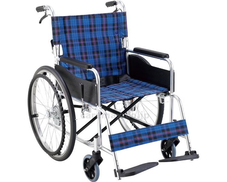 【※大型商品・送料別途】(W1361)アルミ自走用車いす セレクトKS50 ワイドタイプ / KS50M-46NCS ネイビーチェック(cm-429597)【販売単位:1】