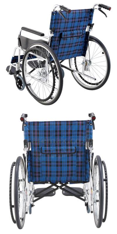 【※大型商品・送料別途】(W1361)アルミ自走用車いす セレクトKS50 ワイドタイプ / KS50M-46NCS ネイビーチェック(cm-429597)【販売単位:1】