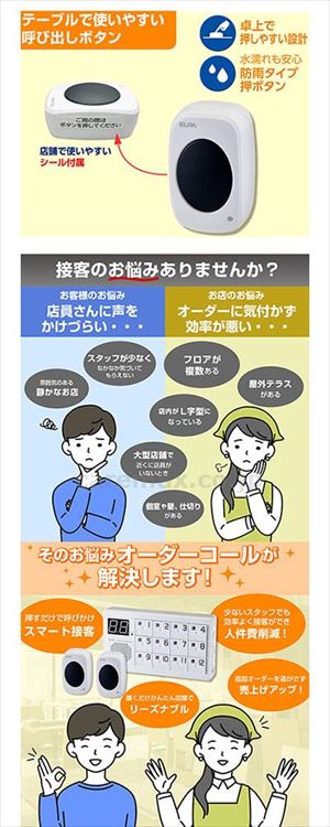 【※法人・施設限定・送料別途】ワイヤレスチャイム卓上押ボタン送信器6台+12CH受信器セット / EWS-S7035(cm-492178)【販売単位:1】
