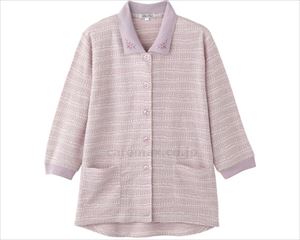 7分袖斜め釦ホールポロカーディ / 820618-31 M～L ローズパープル(cm-495095)【販売単位:1】