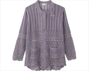 ニットワンタッチテープ丸首カーディ / 820632-21 M～L 青パープル(cm-495151)【販売単位:1】