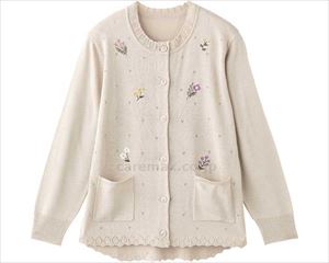ニット斜め釦ホール丸首カーディ / 820630-04 S ベージュ(cm-495162)【販売単位:1】