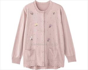 ニット斜め釦ホール丸首カーディ / 820630-14 S ローズ(cm-495165)【販売単位:1】