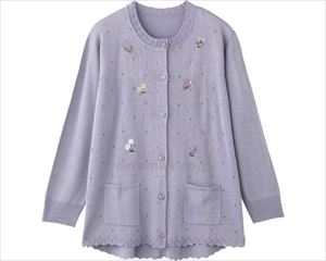 ニット斜め釦ホール丸首カーディ / 820630-21 M～L パープル(cm-495169)【販売単位:1】