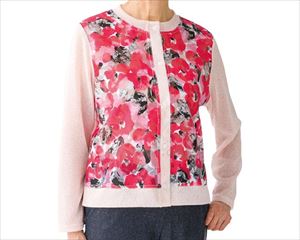 オーガンジー花柄切替カーディ / 820005-51 M～L 花柄Cレッド(cm-495171)【販売単位:1】