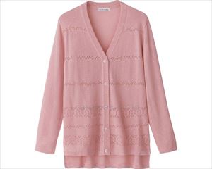 ニット後ろ長めV首カーディ / 820801-21 M～L ローズ(cm-496040)【販売単位:1】