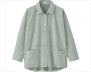 カット衿付マグネット釦カーディガン（指先ストレッチ） / 820602-21 M～L グリーン(cm-496048)【販売単位:1】