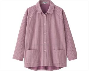 カット衿付マグネット釦カーディガン（指先ストレッチ） / 820602-31 M～L 赤パープル(cm-496049)【販売単位:1】