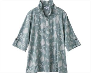 7分袖斜め釦ホールチュニック / 820633-01 M～L サックス(cm-496183)【販売単位:1】