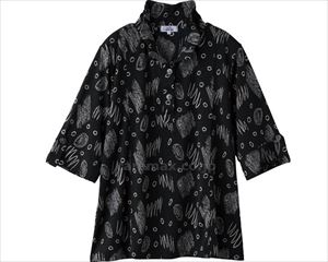 7分袖斜め釦ホールチュニック / 820633-21 M～L ブラック(cm-496185)【販売単位:1】