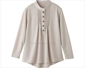 斜め釦ホールピンタックブラウス / 820674-12 L ベージュ(cm-496257)【販売単位:1】
