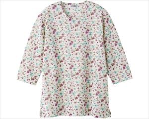 7分袖花柄Tシャツ / 820617-11 M～L ローズパープル(cm-496427)【販売単位:1】