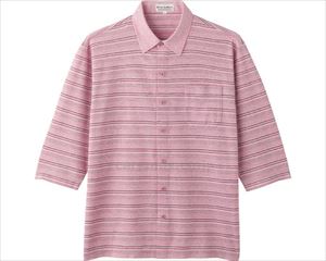 麻混ワンタッチテープ7分袖ニットシャツ / 820822-12 L ピンク(cm-496521)【販売単位:1】