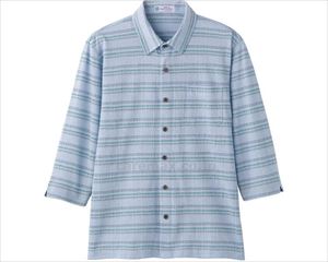 麻混スナップ釦7分袖ニットシャツ / 820826-11 M スモークブルー(cm-496565)【販売単位:1】