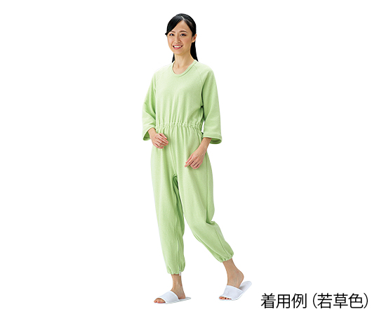 0-3872-04 介護寝巻 （つなぎタイプ） 若草色／L