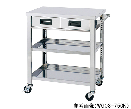 1-2721-04 ステンレス製ワゴン 750×600×800mm 3段 引出し付 WGO3-750H