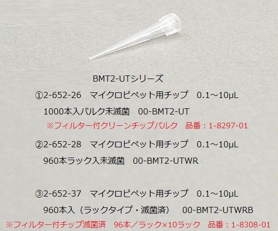 【滅菌】1-8308-01 フィルター付クリーンチップ 0.1～10μL 滅菌済 96本／ラック×10ラック 00-BMT2-F