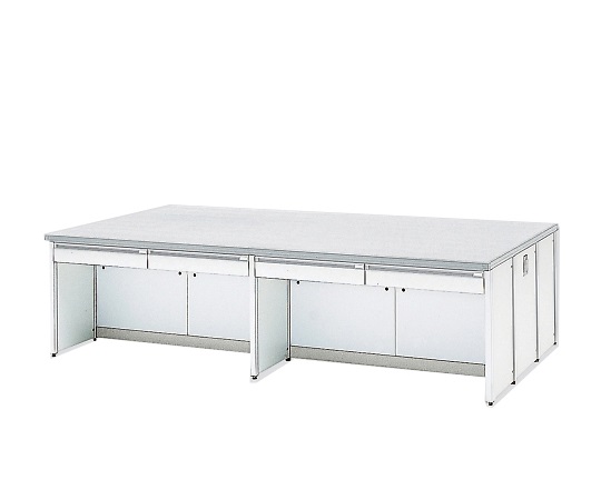【大型商品※送料別途】2-3557-18 中央実験台 ホワイト・引出し付き・フレ-ム型 3600×1500×800 HBO-36