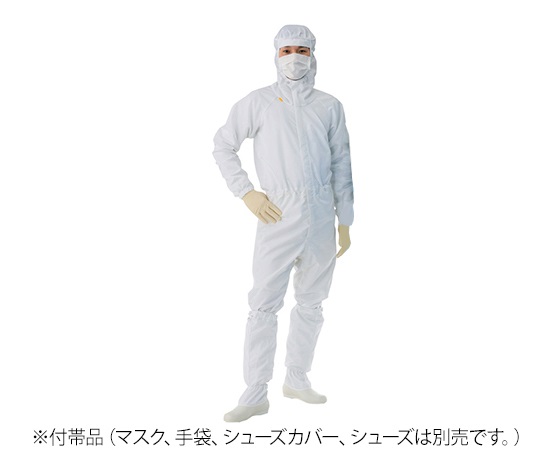 3-9705-02 クリーンウェアフード一体ツナギ服（男女兼用） ホワイト M FD175C-01 M東洋リントフリー