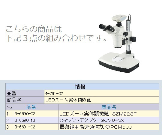 4-761-02 LEDズーム実体顕微鏡(カメラセット) 500万画素 SZM223C500アズワン