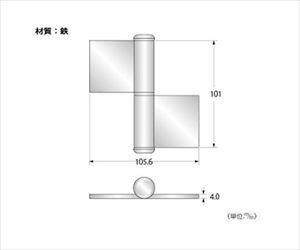 61-7010-77 鉄旗蝶番 100mm 左用 17462ハイロジック