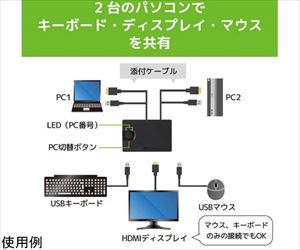 65-2765-26 HDMIパソコン切替器（2台用） RS-230UHラトックシステム