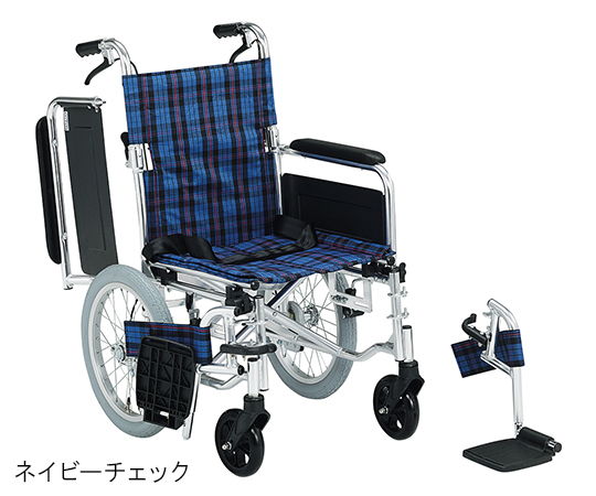7-2275-01 車いす（介助式アルミ製背折れタイプ） エアータイヤ グリーンチェック KS-70GC（エアータイヤ）マキテッ