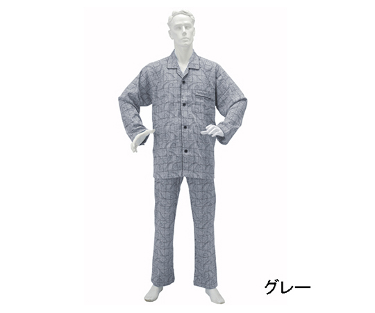 7-5510-03 楽らくパジャマ柄タイプ（スムース） 紳士用 グレー LL No805神戸生絲