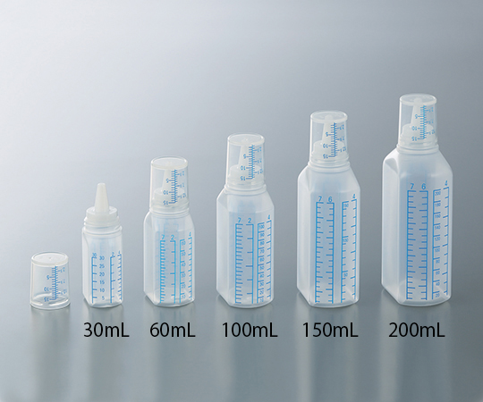 【滅菌】7-8265-05 SKカップ付ボトル（青目盛付き・電子線滅菌済） 200mL 317050シンリョウ