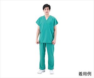 7-9705-01 手術衣（男女兼用スクラブ） グリーン S 136-92 Sサンアロー