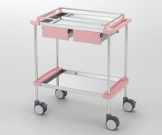 8-5697-03 回診車(ナーシングカート) 引出し付き 2段ピンク 790×450×909mm TY416-2H