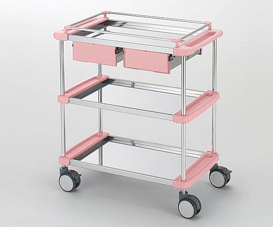 8-5697-04 回診車(ナーシングカート) 引出し付き 3段ピンク 790×450×909mm TY416-3H