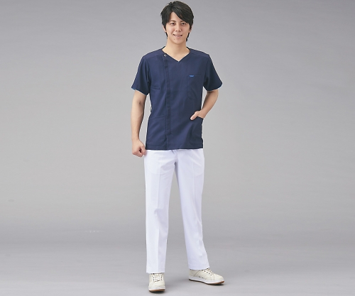 8-6834-03 メンズジップスクラブ L ダークネイビー 7028SC-17ZiPSCRUB（フォーク）