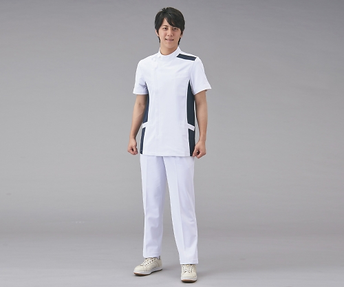 8-6856-04 メンズジャケット半袖 ホワイト×ネイビー LL 094-28アプロン 8-6856-04 メンズジャケット半袖 ホワイト×ネイビー LL 094-28アプロン