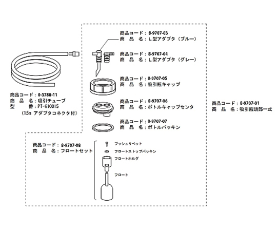 8-9707-03 エマジン（R）小型吸引器用交換部品 L型アダプター（ブルー） ブルークロス