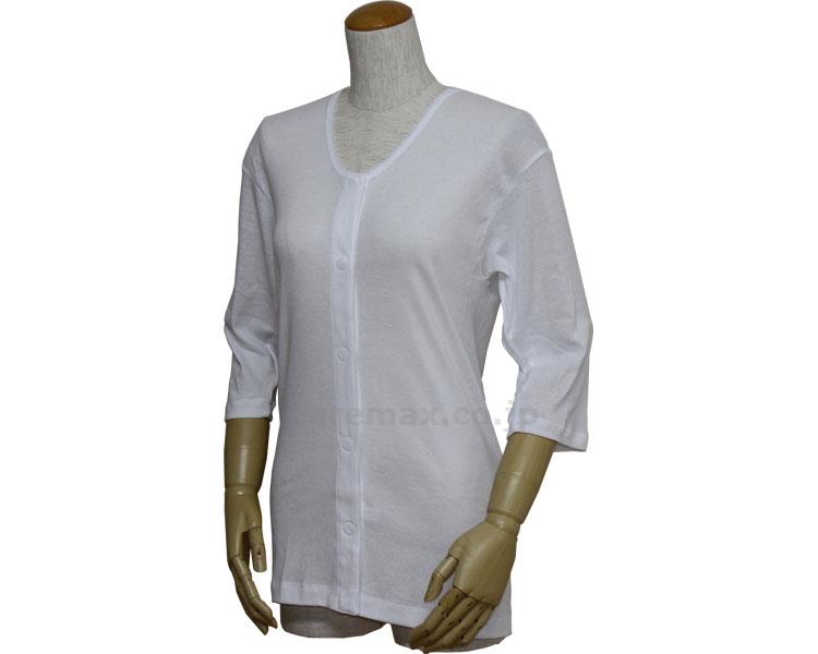 (U0269)婦人用七分袖前開きシャツマジックテープ式43262-22枚組LL/白(cm-248847)【販売単位:1】