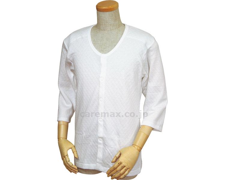 (U0241)紳士用キルト八分袖前開きシャツ（ワンタッチテープ式）/W460白LL(cm-256788)【販売単位:1】