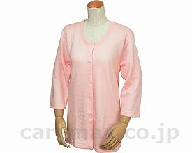 (U0242)婦人用キルト八分袖前開きシャツ（ワンタッチテープ式）/W461ピーチLL(cm-256789)【販売単位:1】