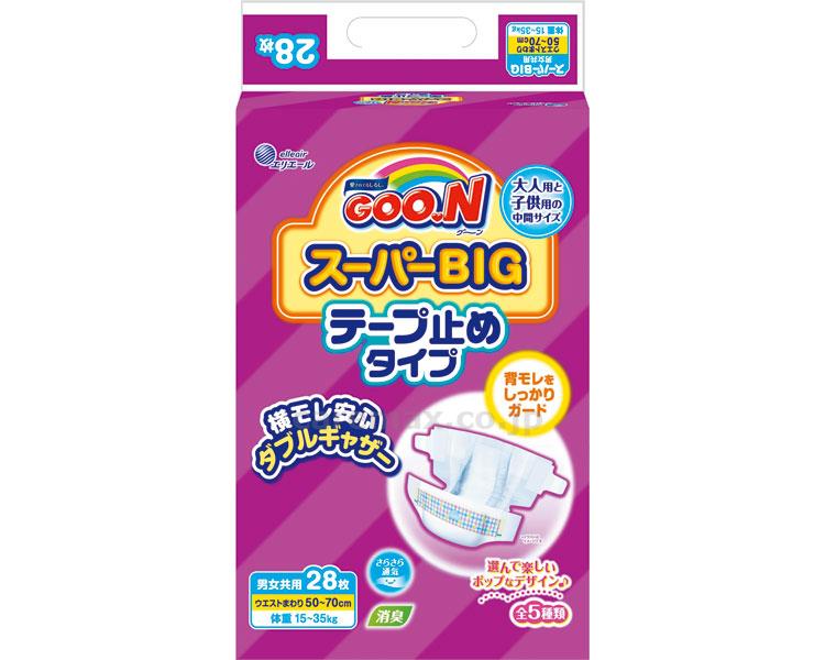 【※法人・施設限定・送料別途】(T0288)グーン スーパーBIGテープ止めタイプ / 753858 28枚【販売単位:4】(c