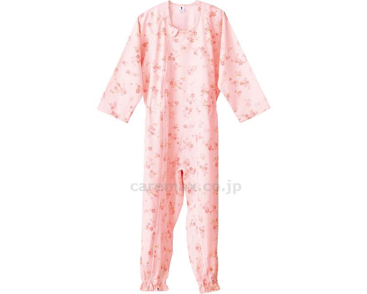 (U0389)介護つなぎ服（前開き） / 403420 M ピンク/さくら柄【販売単位:1】(cm-280126)(cm-280
