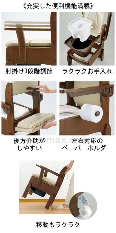 【※法人・施設限定・送料別途】【※大型商品・送料別途】木製トイレ きらくコンパクト 肘掛跳ね上げ / 18560 やわらか便座(