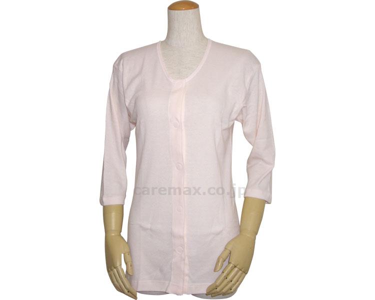 (U0407)婦人前開きワンタッチテープ式七分袖シャツ/43262Sピーチ(cm-337990)【販売単位:1】