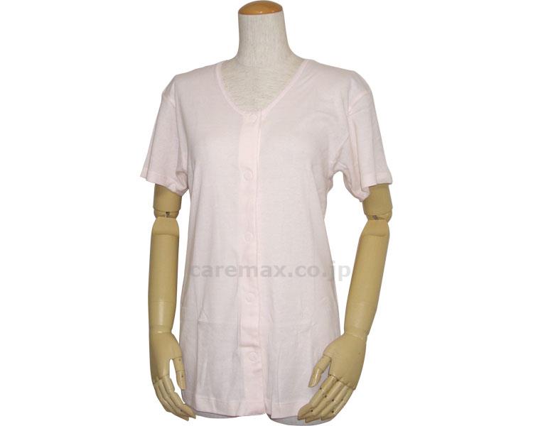 (U0408)婦人前開きワンタッチテープ式三分袖シャツ/43253LLピーチ(cm-337997)【販売単位:1】