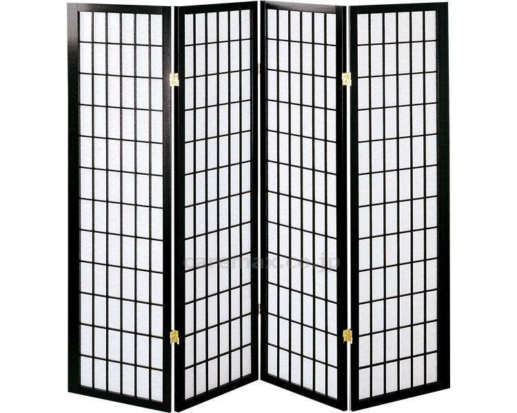 (T0953)JP-和風衝立4連こだま/ブラック(cm-378901)【販売単位:1】