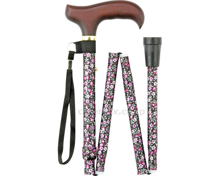 折りたたみステッキFS-60細身/FS-60BK黒小花(cm-379447)【販売単位:1】 折りたたみステッキFS-60細身/FS-60BK黒小花(cm-379447)【販売単位:1】